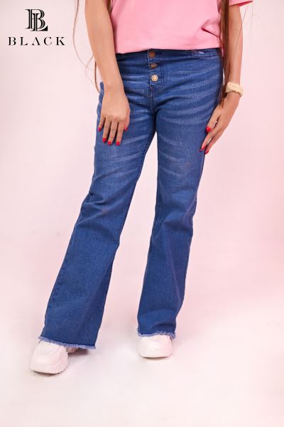 WOMEN'S PREMIUM BOOTCUT FRAYED JEANS MID BLUE